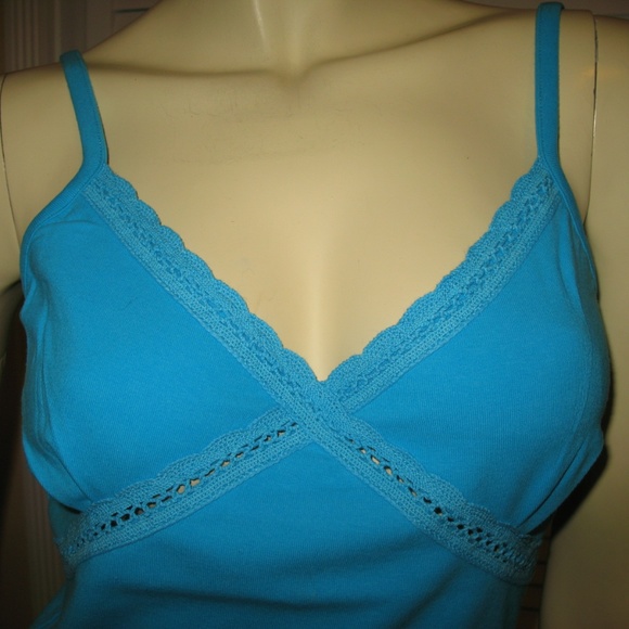 New Y2K 2000s Lace Tank Top Cami/Camisole Spaghetti V-Neck Blue Fairy Chic Femme - Picture 5 of 8